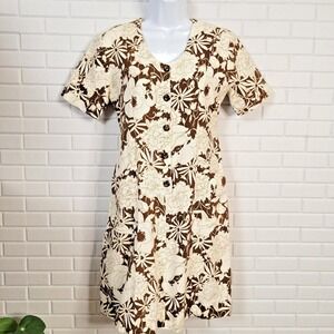 Vintage 60s Scooter Dress Size S Brown Floral Cotton Mini‎ Length Flower Power